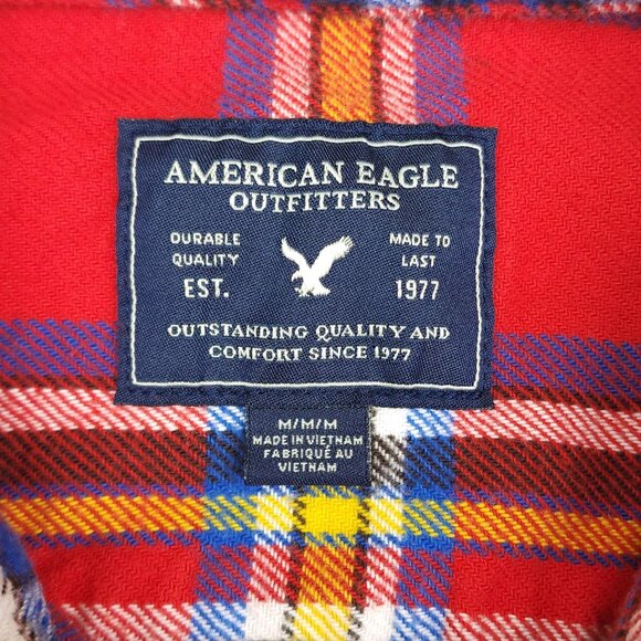 American Eagle Red Plaid Mens Flannel Shirt M Button Up 100% Cotton Casual - Picture 4 of 8